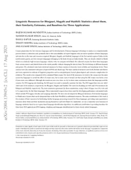 Linguistic Resources for Bhojpuri, Magahi and Maithili: Statistics about
  them, their Similarity Estimates, and Baselines for Three Applications