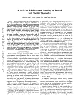 Actor-Critic Reinforcement Learning for Control with Stability Guarantee