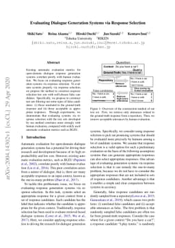 Evaluating Dialogue Generation Systems via Response Selection