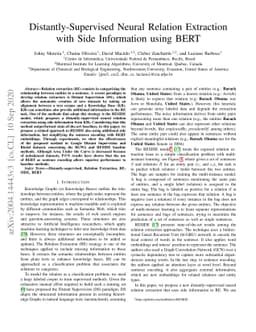 Distantly-Supervised Neural Relation Extraction with Side Information
  using BERT
