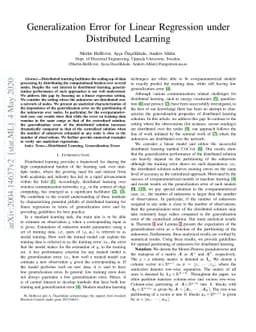 Generalization Error for Linear Regression under Distributed Learning