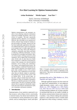 Few-Shot Learning for Opinion Summarization