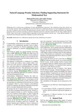 Natural Language Premise Selection: Finding Supporting Statements for
  Mathematical Text