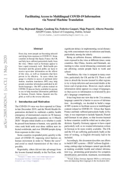Facilitating Access to Multilingual COVID-19 Information via Neural
  Machine Translation