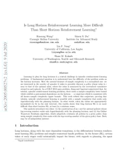 Is Long Horizon Reinforcement Learning More Difficult Than Short Horizon
  Reinforcement Learning?