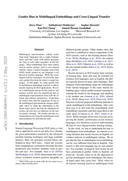Gender Bias in Multilingual Embeddings and Cross-Lingual Transfer