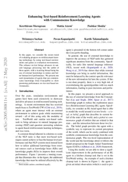 Enhancing Text-based Reinforcement Learning Agents with Commonsense
  Knowledge