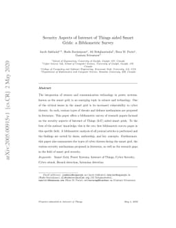Security Aspects of Internet of Things aided Smart Grids: a Bibliometric
  Survey