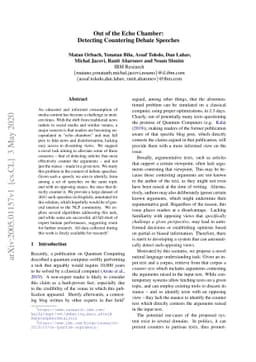 Out of the Echo Chamber: Detecting Countering Debate Speeches