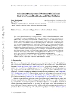 Hierarchical Decomposition of Nonlinear Dynamics and Control for System
  Identification and Policy Distillation