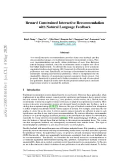 Reward Constrained Interactive Recommendation with Natural Language
  Feedback