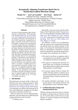 Dynamically Adjusting Transformer Batch Size by Monitoring Gradient
  Direction Change