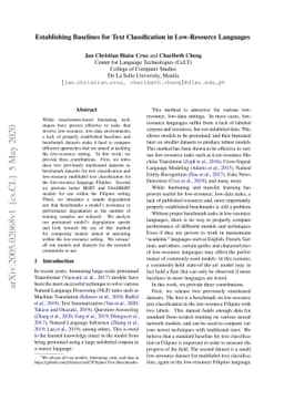 Establishing Baselines for Text Classification in Low-Resource Languages