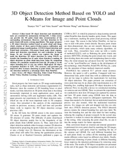3D Object Detection Method Based on YOLO and K-Means for Image and Point
  Clouds
