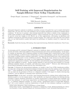 Self-Training with Improved Regularization for Sample-Efficient Chest
  X-Ray Classification