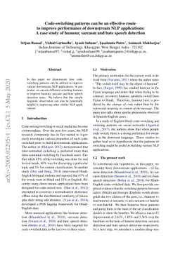 Code-switching patterns can be an effective route to improve performance
  of downstream NLP applications: A case study of humour, sarcasm and hate
  speech detection