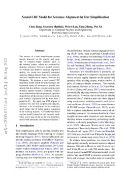 Neural CRF Model for Sentence Alignment in Text Simplification