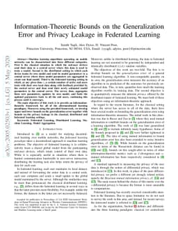 Information-Theoretic Bounds on the Generalization Error and Privacy
  Leakage in Federated Learning