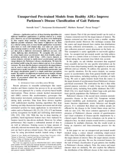 Unsupervised Pre-trained Models from Healthy ADLs Improve Parkinson's
  Disease Classification of Gait Patterns