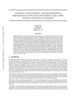 Learning, transferring, and recommending performance knowledge with
  Monte Carlo tree search and neural networks