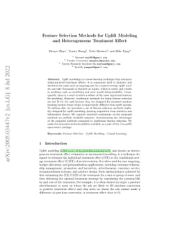 Feature Selection Methods for Uplift Modeling and Heterogeneous
  Treatment Effect