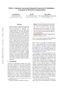 FEQA: A Question Answering Evaluation Framework for Faithfulness
  Assessment in Abstractive Summarization