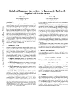 Modeling Document Interactions for Learning to Rank with Regularized
  Self-Attention