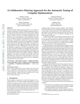 A Collaborative Filtering Approach for the Automatic Tuning of Compiler
  Optimisations
