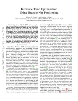 Inference Time Optimization Using BranchyNet Partitioning