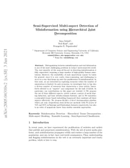 Semi-Supervised Multi-aspect Detection of Misinformation using
  Hierarchical Joint Decomposition