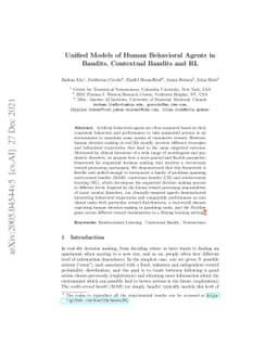 Unified Models of Human Behavioral Agents in Bandits, Contextual Bandits
  and RL