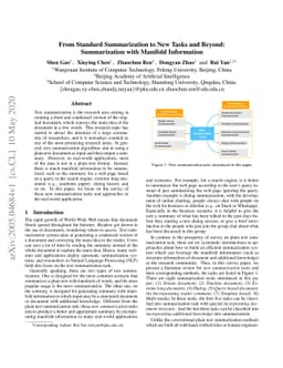 From Standard Summarization to New Tasks and Beyond: Summarization with
  Manifold Information