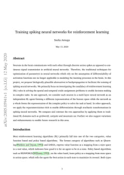 Training spiking neural networks using reinforcement learning