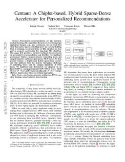 Centaur: A Chiplet-based, Hybrid Sparse-Dense Accelerator for
  Personalized Recommendations