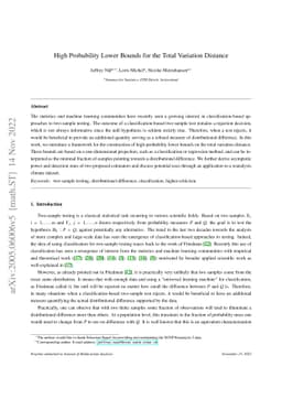 High Probability Lower Bounds for the Total Variation Distance