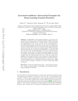 Increased-confidence adversarial examples for deep learning
  counter-forensics