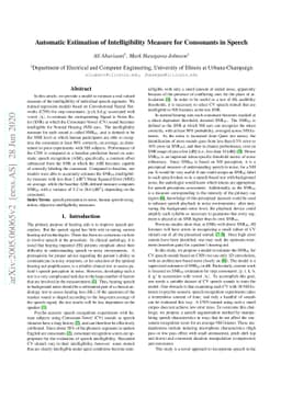 Automatic Estimation of Intelligibility Measure for Consonants in Speech