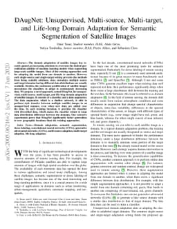 DAugNet: Unsupervised, Multi-source, Multi-target, and Life-long Domain
  Adaptation for Semantic Segmentation of Satellite Images