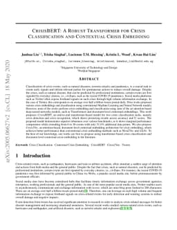 CrisisBERT: a Robust Transformer for Crisis Classification and
  Contextual Crisis Embedding