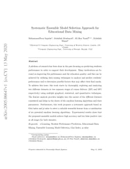 Systematic Ensemble Model Selection Approach for Educational Data Mining