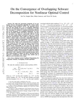 On the Convergence of Overlapping Schwarz Decomposition for Nonlinear
  Optimal Control