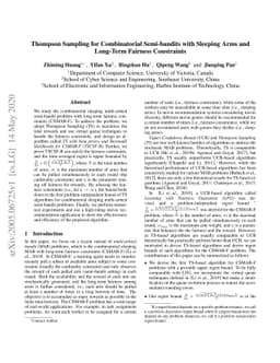 Thompson Sampling for Combinatorial Semi-bandits with Sleeping Arms and
  Long-Term Fairness Constraints