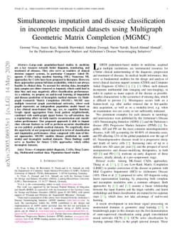 Simultaneous imputation and disease classification in incomplete medical
  datasets using Multigraph Geometric Matrix Completion (MGMC)