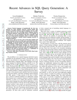 Recent Advances in SQL Query Generation: A Survey