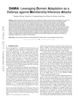 DAMIA: Leveraging Domain Adaptation as a Defense against Membership
  Inference Attacks
