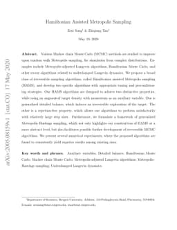 Hamiltonian Assisted Metropolis Sampling