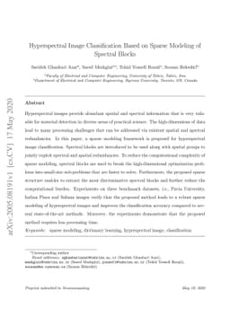 Hyperspectral Image Classification Based on Sparse Modeling of Spectral
  Blocks