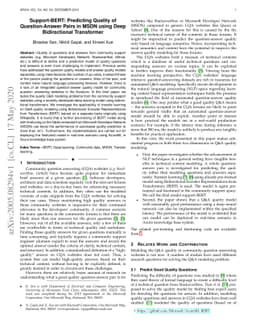 Support-BERT: Predicting Quality of Question-Answer Pairs in MSDN using
  Deep Bidirectional Transformer