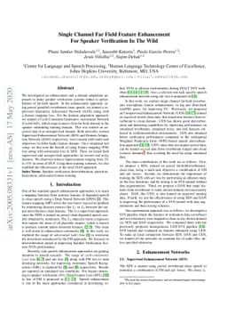 Single Channel Far Field Feature Enhancement For Speaker Verification In
  The Wild