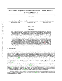 Mining Environment Assumptions for Cyber-Physical System Models